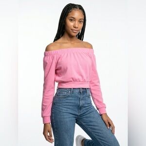NWT - Junior's Off-The-Shoulder Crop Sweatshirt